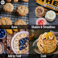 TGS Nutrition 100 Whey oats-baking image highlights easy protein enrichment.