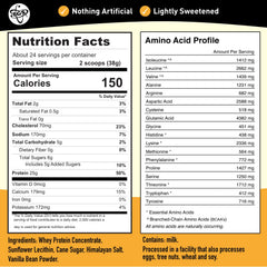 TGS Nutrition vanilla whey pour closeup suggests smooth mixability for shakes.