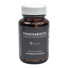 Thaena ThaenaBiotic bottle front view promotes gut health with a clean, premium design