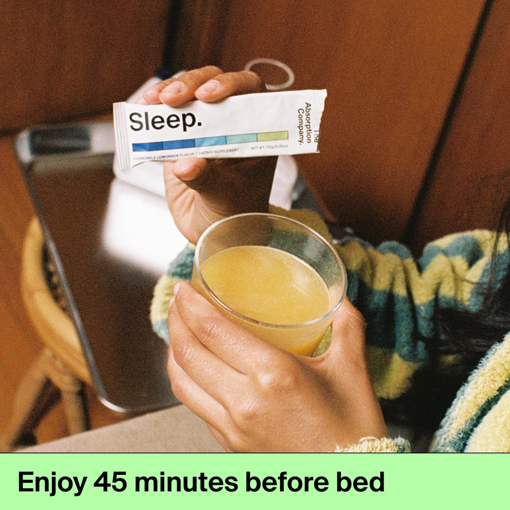 PharmaGABA ingredient highlighted on The Absorption Company Sleep Aid Powder packaging.