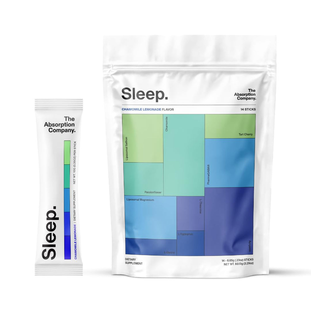 The Absorption Company Sleep Aid Powder bottle pours for a calming evening ritual.