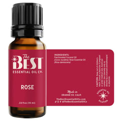 The Best Essential Oil Co Rose Absolute close-up bottle showcases amber glass.