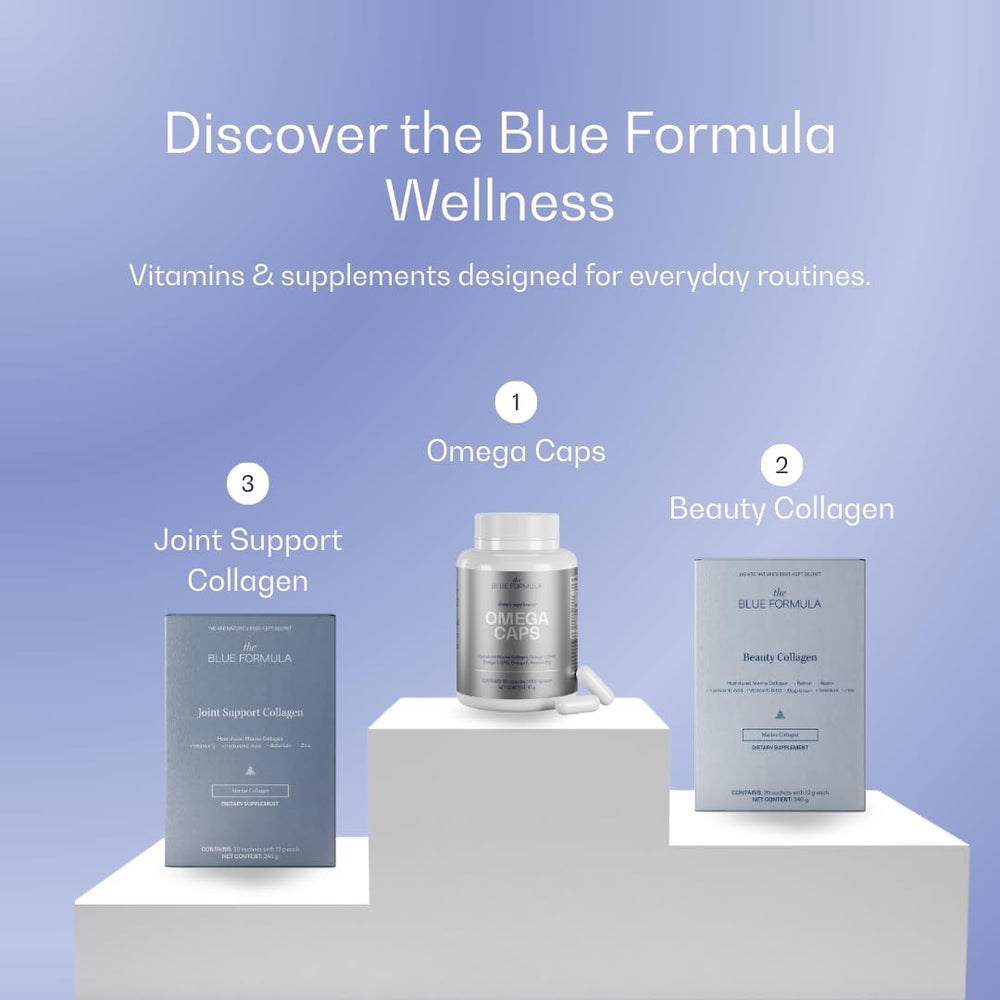 Lifestyle image of vitality and skincare focus with The Blue Formula NAD Caps.
