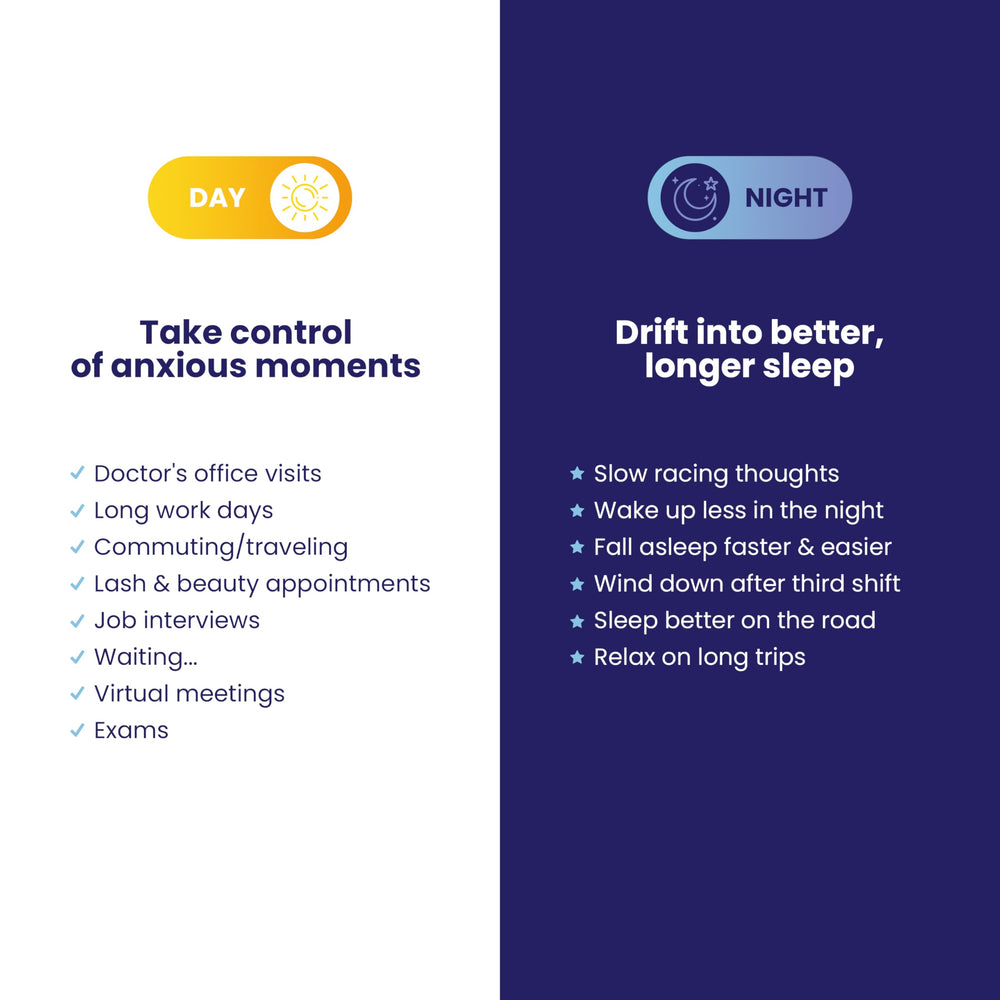 The Chill Pill in-use night scenario showcases soothing routine before bed.