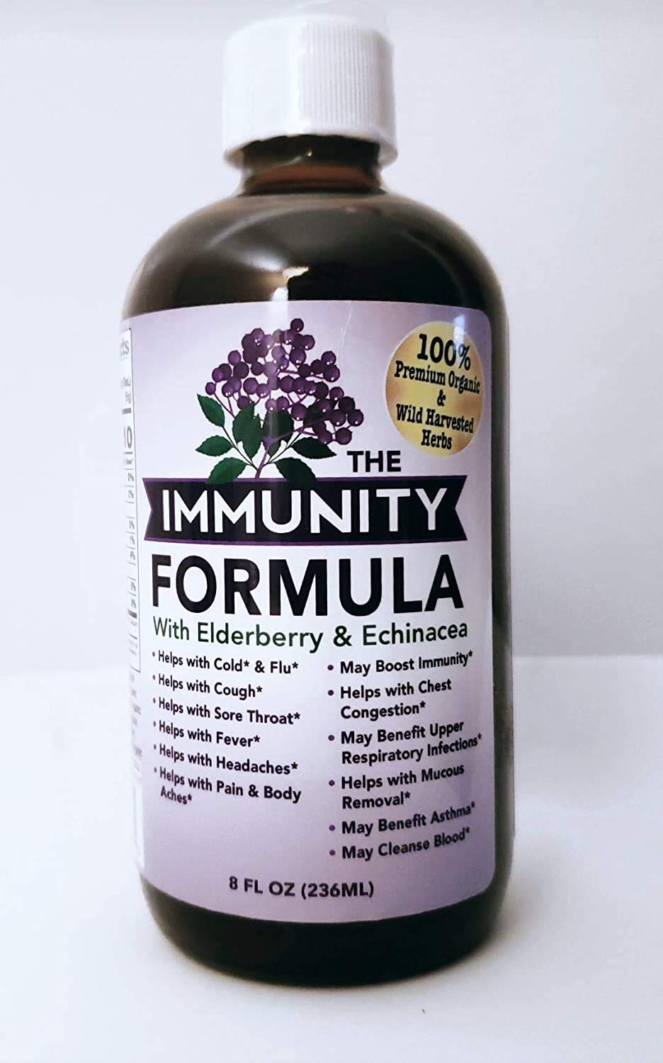 The Elderberry Formula Immunity Tonic bottle showing elderberry and echinacea supporting daily wellness.