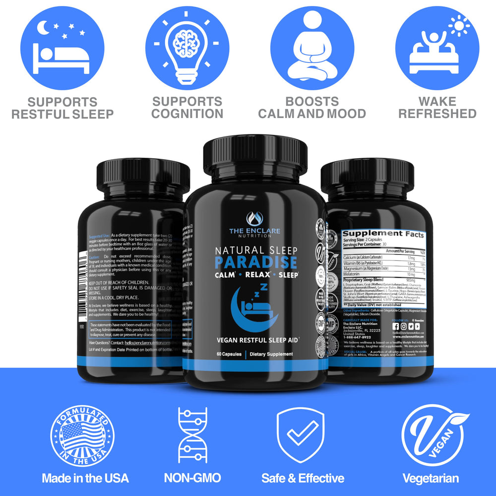 THE ENCLARE NUTRITION nighttime relaxation capsules in a bottle