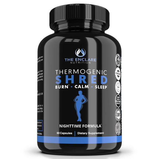 The Enclare Nutrition Thermogenic Shred capsules bottle supports nighttime fat burning.