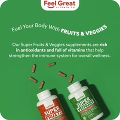 The Feel Great fruit and veggie blend illustration with colorful produce.