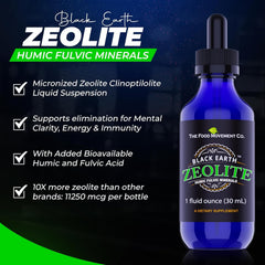 The Food Movement Co Zeolite label closeup showing premium sourcing and purity