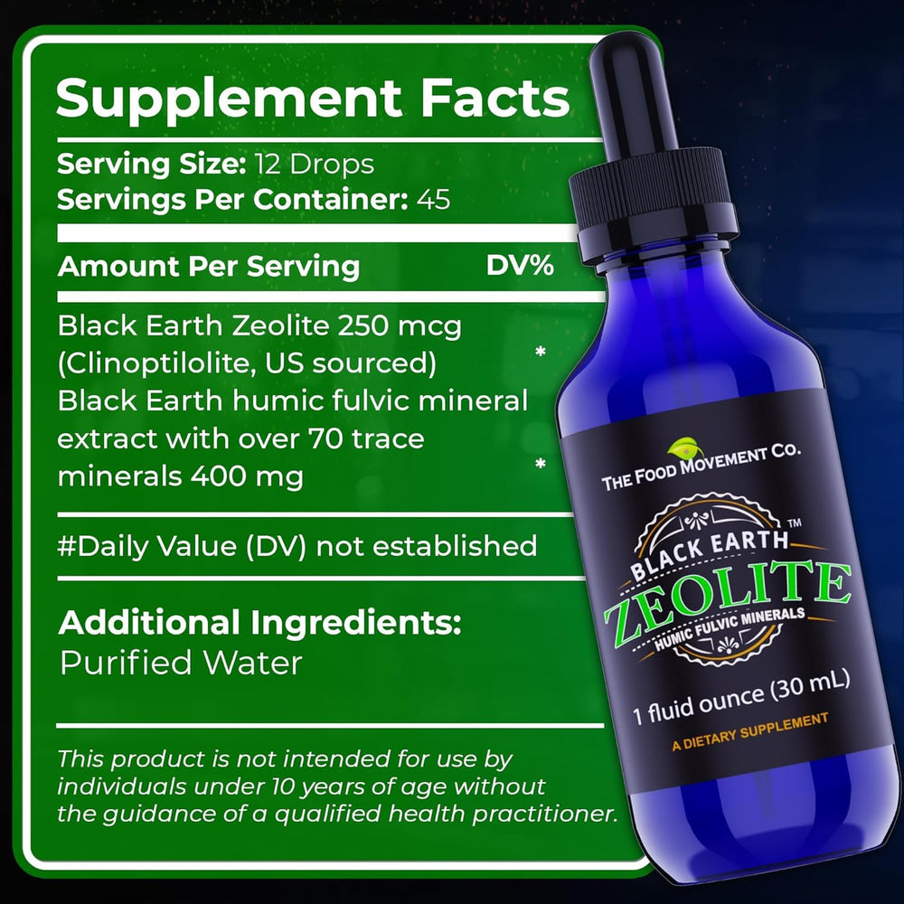 The Food Movement Co Zeolite liquid drops highlighting fast absorption and mineral support