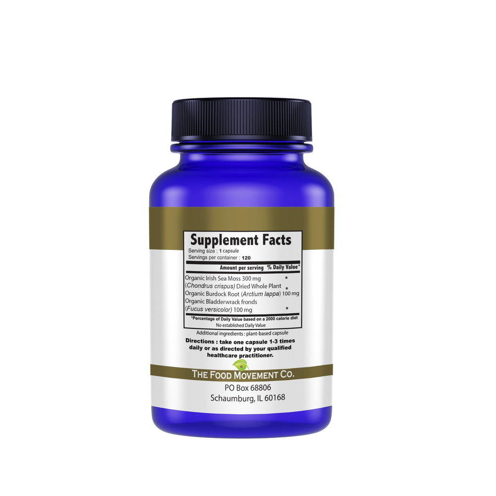 The Food Movement Co Sea Moss Master bottle close-up highlighting purity.