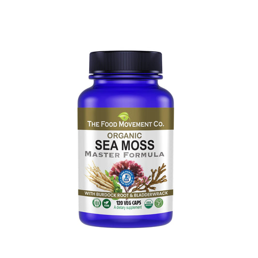 The Food Movement Co Sea Moss Master bottle pouring for daily wellness.