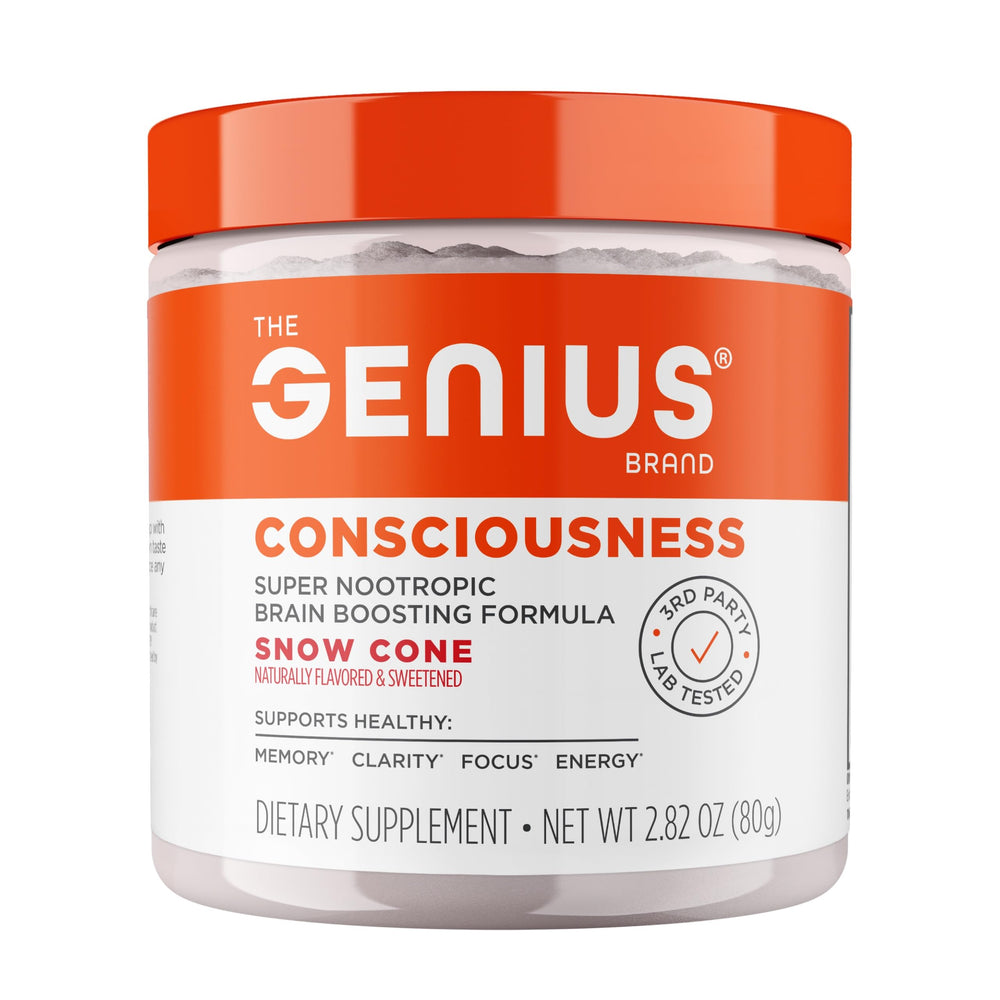The Genius Brand Genius Consciousness bottle front, for daily focus support.