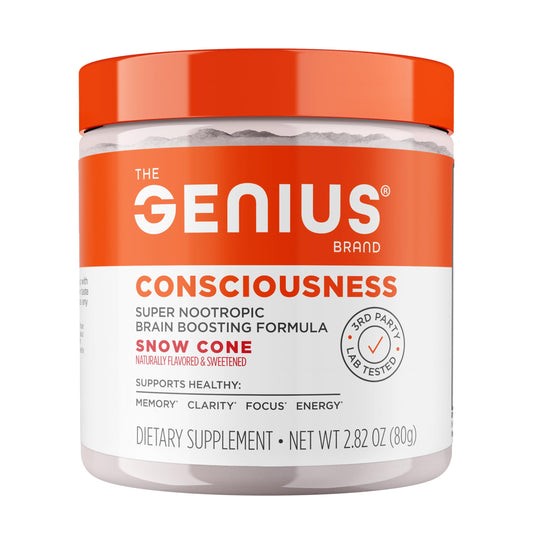 The Genius Brand Genius Consciousness bottle front, for daily focus support.