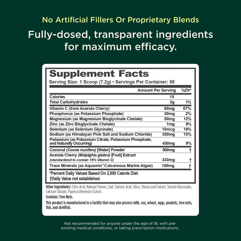 Nutrition panel highlights eight minerals per serving