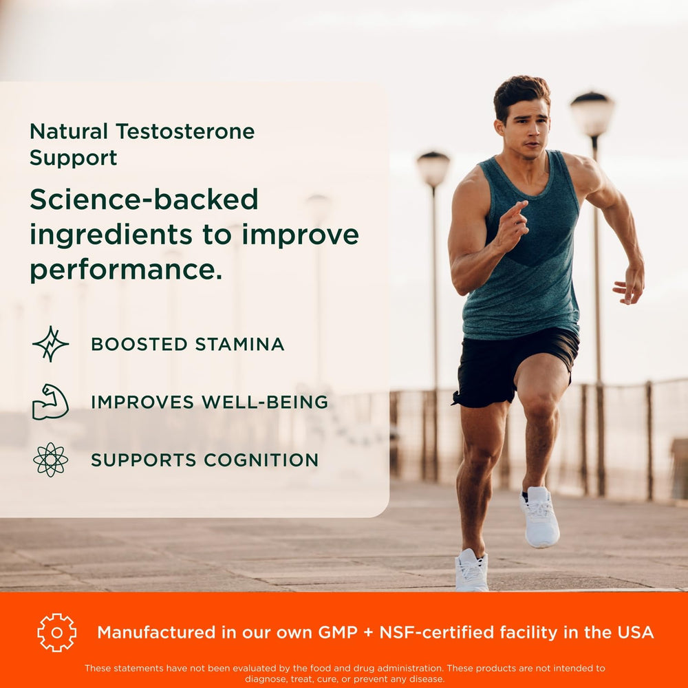 The Genius Brand Genius Test front bottle conveys trusted nutrition for men's vitality.