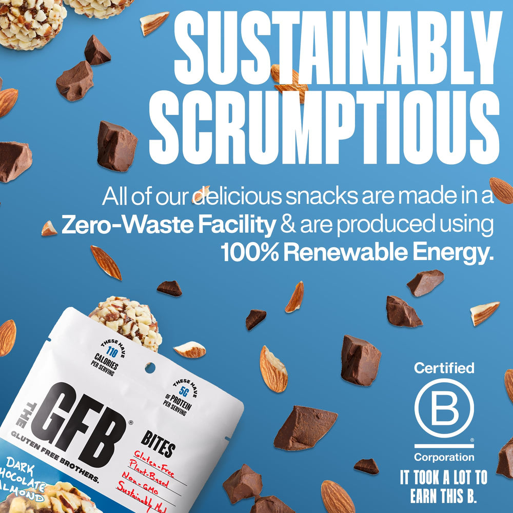 The GFB Dark Chocolate Almond Protein Bites foil wrapper reveals rich aroma