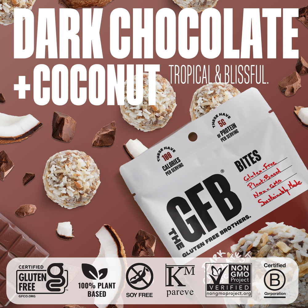 The GFB dark chocolate coconut bites ingredients emphasize simple plant-based components.