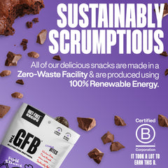 The glossy chocolate coating on the bite signals premium plant-based ingredients.