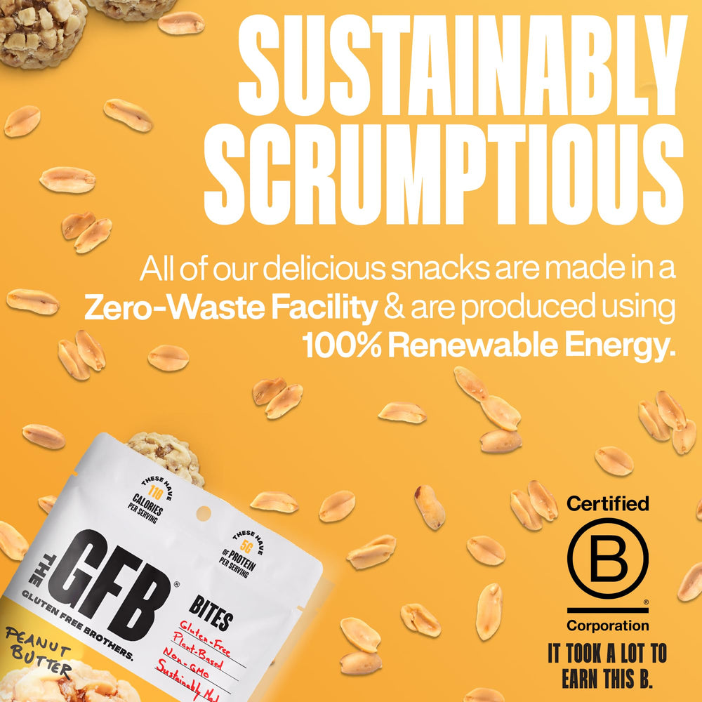 Ingredients glance reveals plant-based protein and gluten-free formulation in The GFB bites.