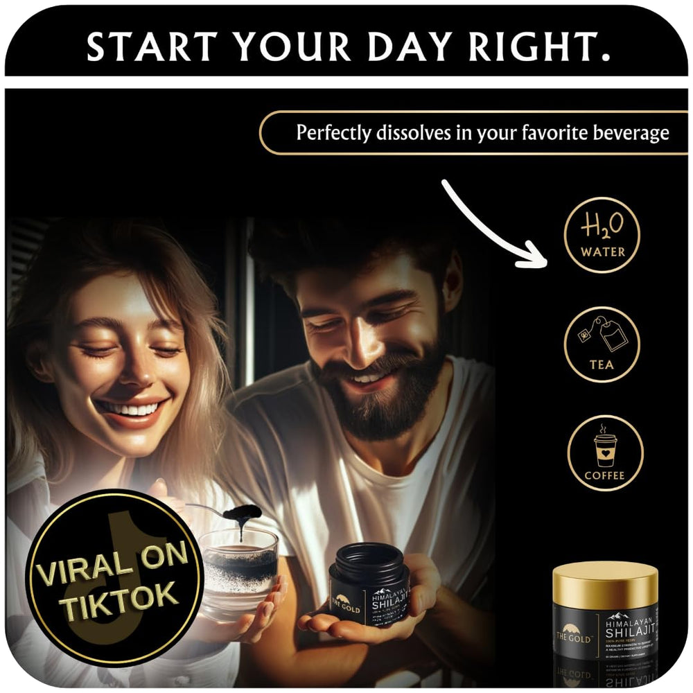 THE GOLD Shilajit Resin packaging emphasizing purity and lab-tested assurance
