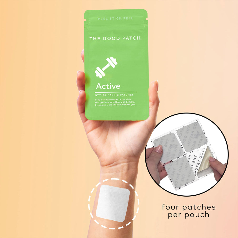 The Good Patch Active Patch close up of ingredients with caffeine and rhodiola