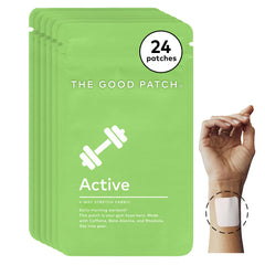 The Good Patch Active Patch worn on the wrist for discreet energy support during workouts