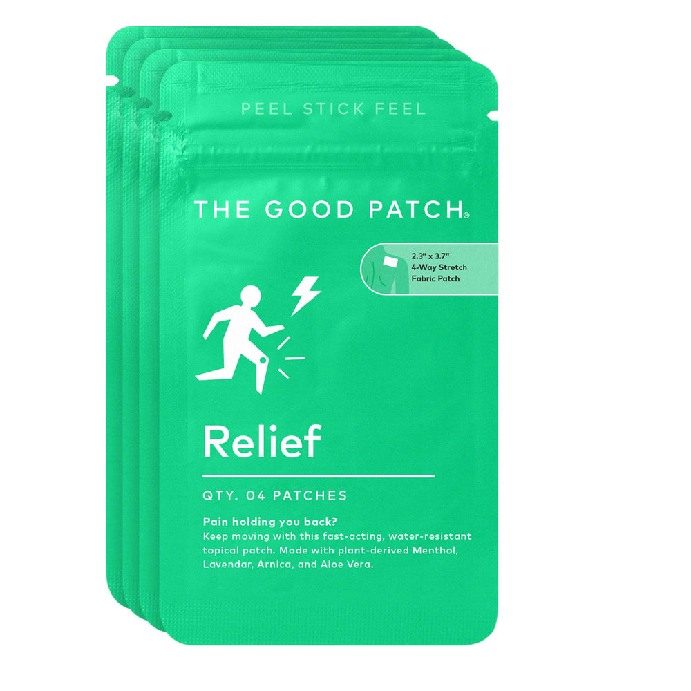 The Good Patch muscle pain relief patches pack ready for on-the-go relief.