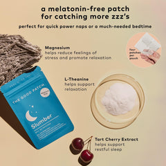 The Good Patch Slumber Patch closeup ingredients highlight plant-powered sleep support.