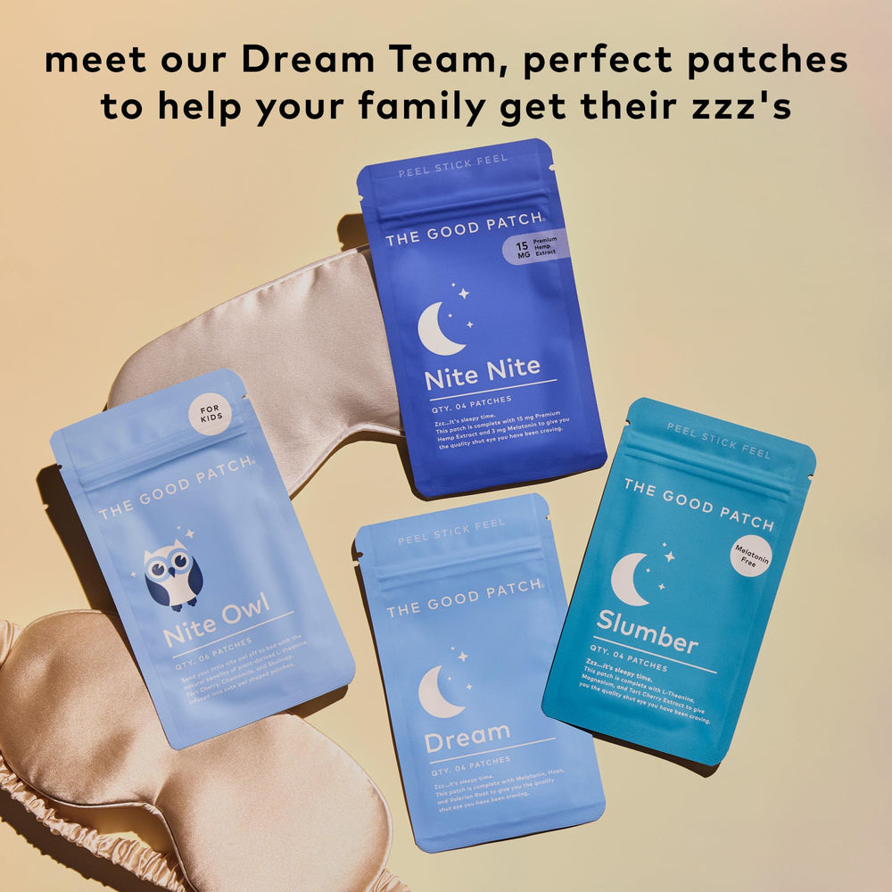 The Good Patch Slumber Patch near a bed table hints at a regular evening habit.