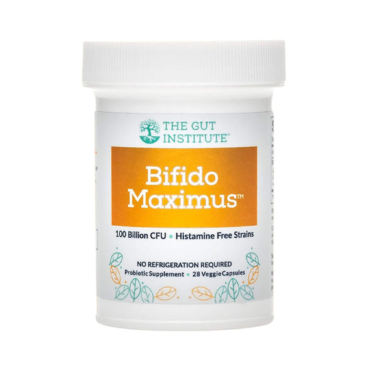 The Gut Institute Bifido Maximus bottle front showing premium probiotic blend for gut support