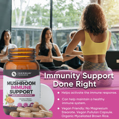 The Herban Shaman mushroom blend featuring turkey tail and reishi mushrooms for immune balance.