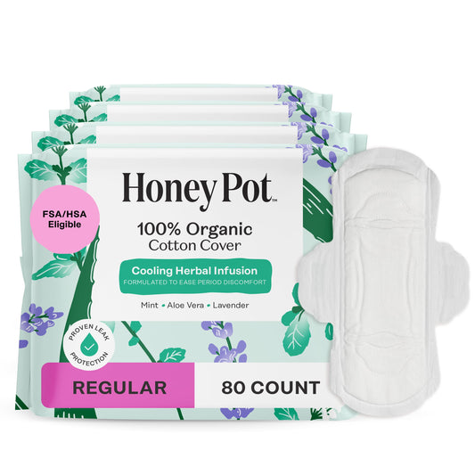 The Honey Pot Company 80ct herbal pads with wings for regular flow.
