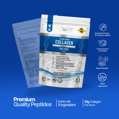 The Intelligent Health collagen powder packaging highlights gluten-free and paleo-friendly features