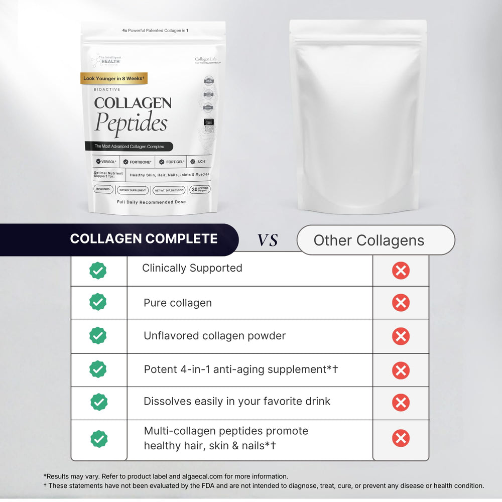 The Intelligent Health made-in-USA collagen powder pack signaling quality controls