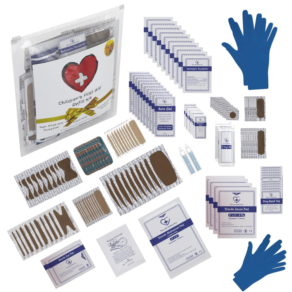 The Life Safety Pro children's first aid kit refill with 145 supplies for home readiness.