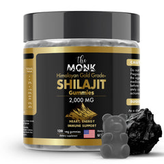 The MONK Shilajit Gummies bottle highlights energy support and mineral richness.