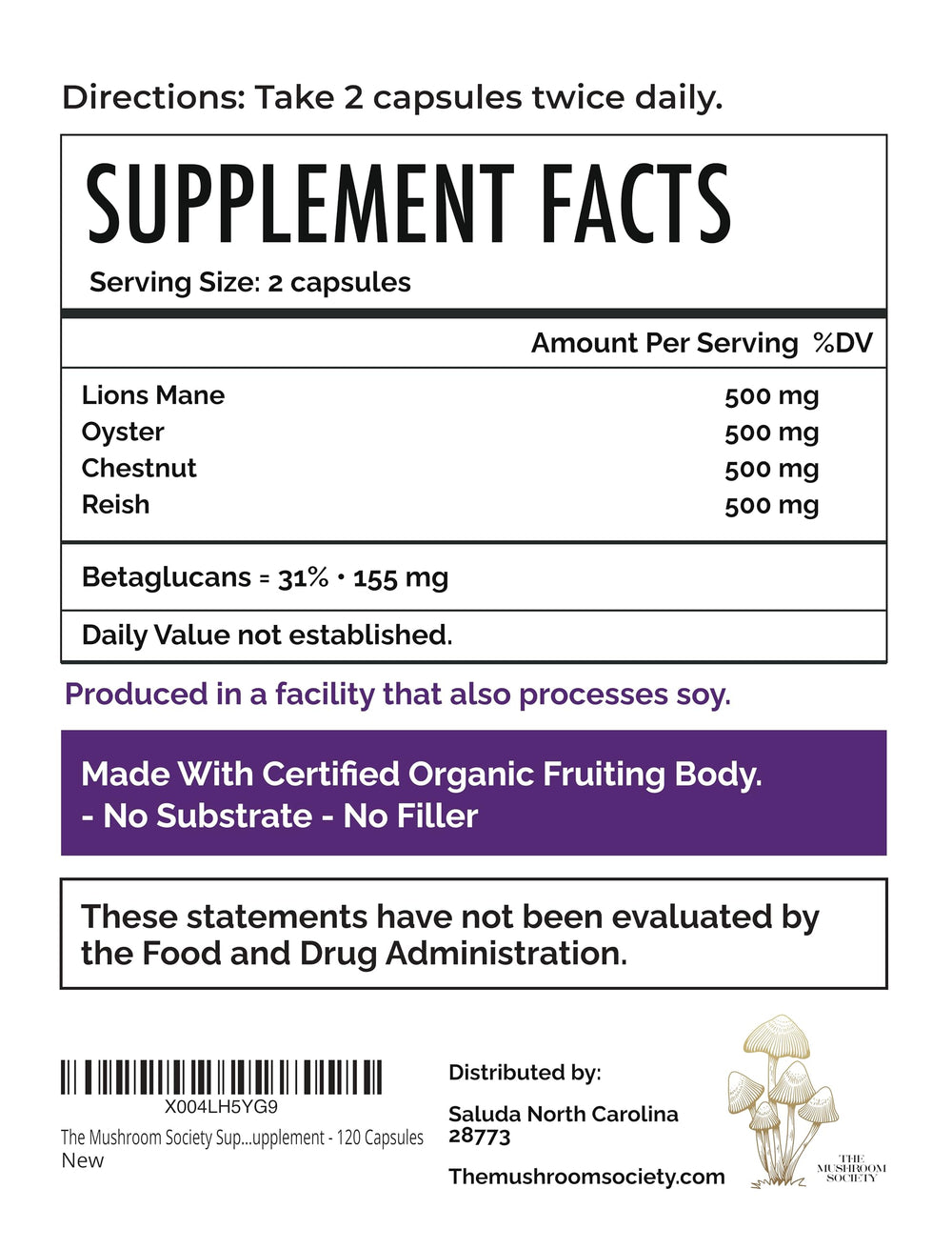 The Mushroom Society Super Stacker packaging highlights 120 vegan capsules for daily routines.