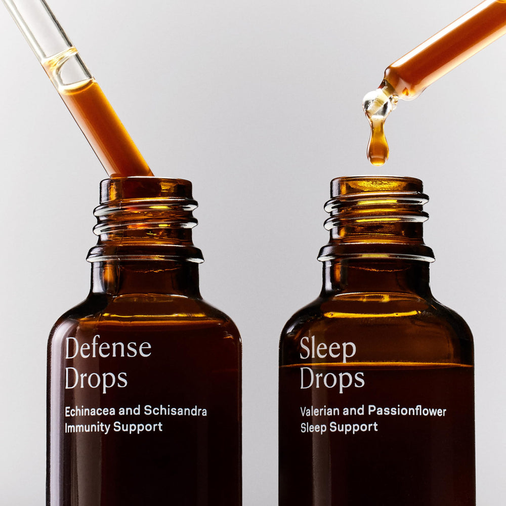 The Nue Co Defense Drops daily-use setup shows alcohol-free, clean-label advantages.