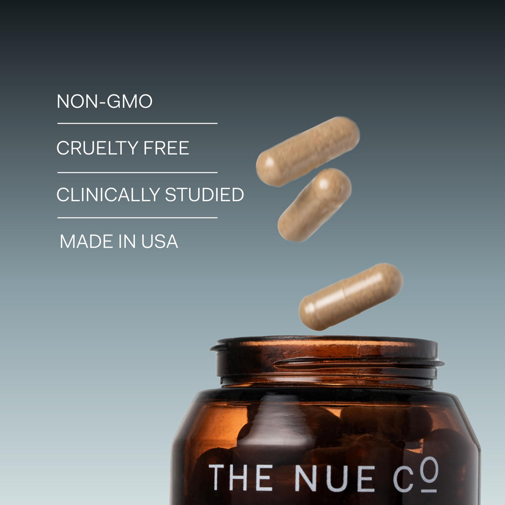 The Nue Co Women's Multivitamin daily use scene on a breakfast table ready to take.