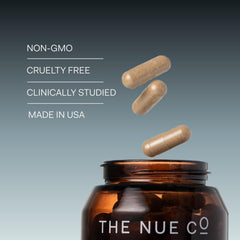 The Nue Co Women's Multivitamin daily use scene on a breakfast table ready to take.