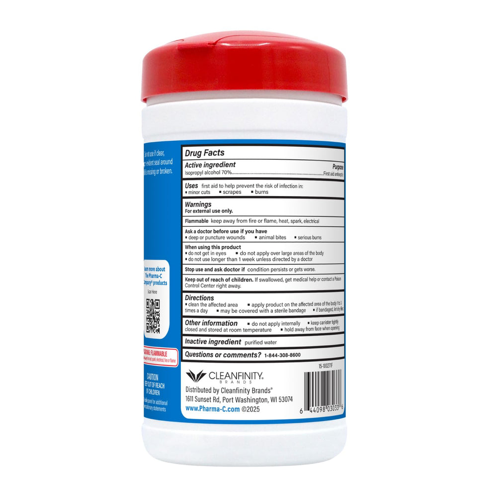 Dispensing wipes from a Pharma-C canister for easy one-handed use