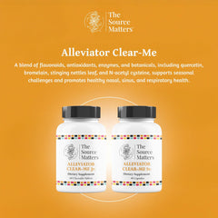 The Source Matters Alleviator Clear-Me JR bottle back label highlights ingredients for immune support.