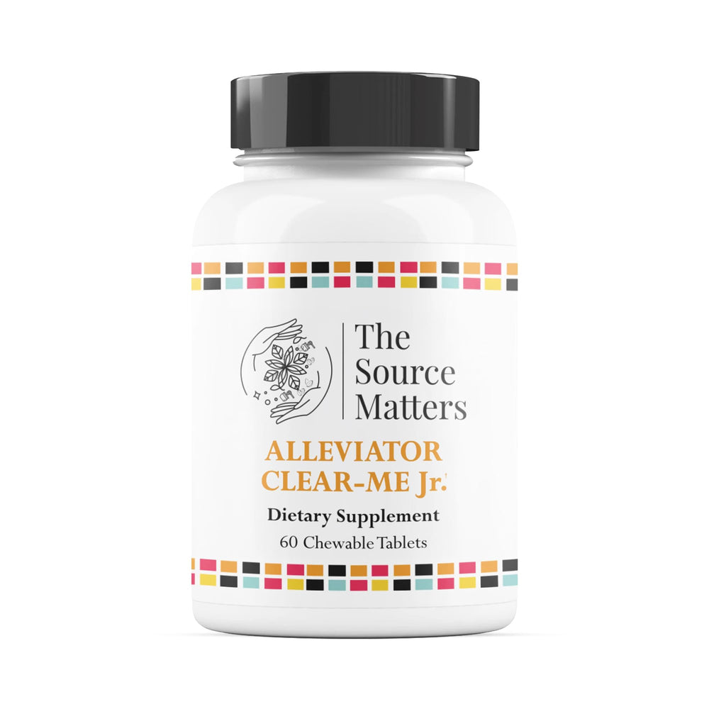 The Source Matters Alleviator Clear-Me JR bottle front view supports seasonal allergy relief for kids.