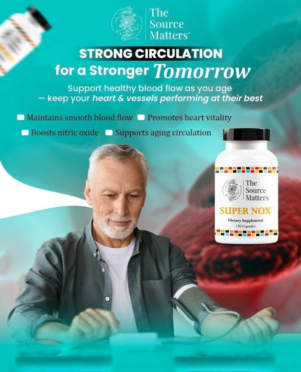 SUPER NOX capsules close-up emphasizing antioxidant benefits from Quercetin.