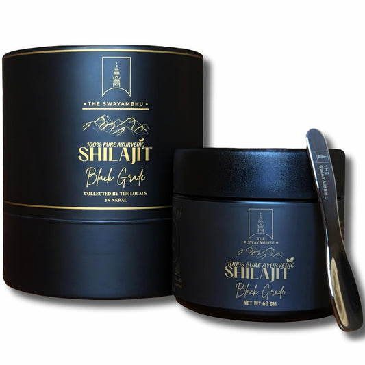 The Swayambhu Shilajit resin black-grade highlighting mineral richness for daily vitality.