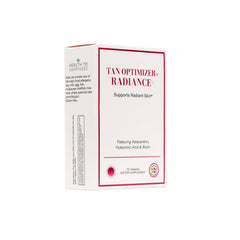 The Swedish Diet Tan Optimizer Radiance+ bottle promotes hydrated, glowing skin.