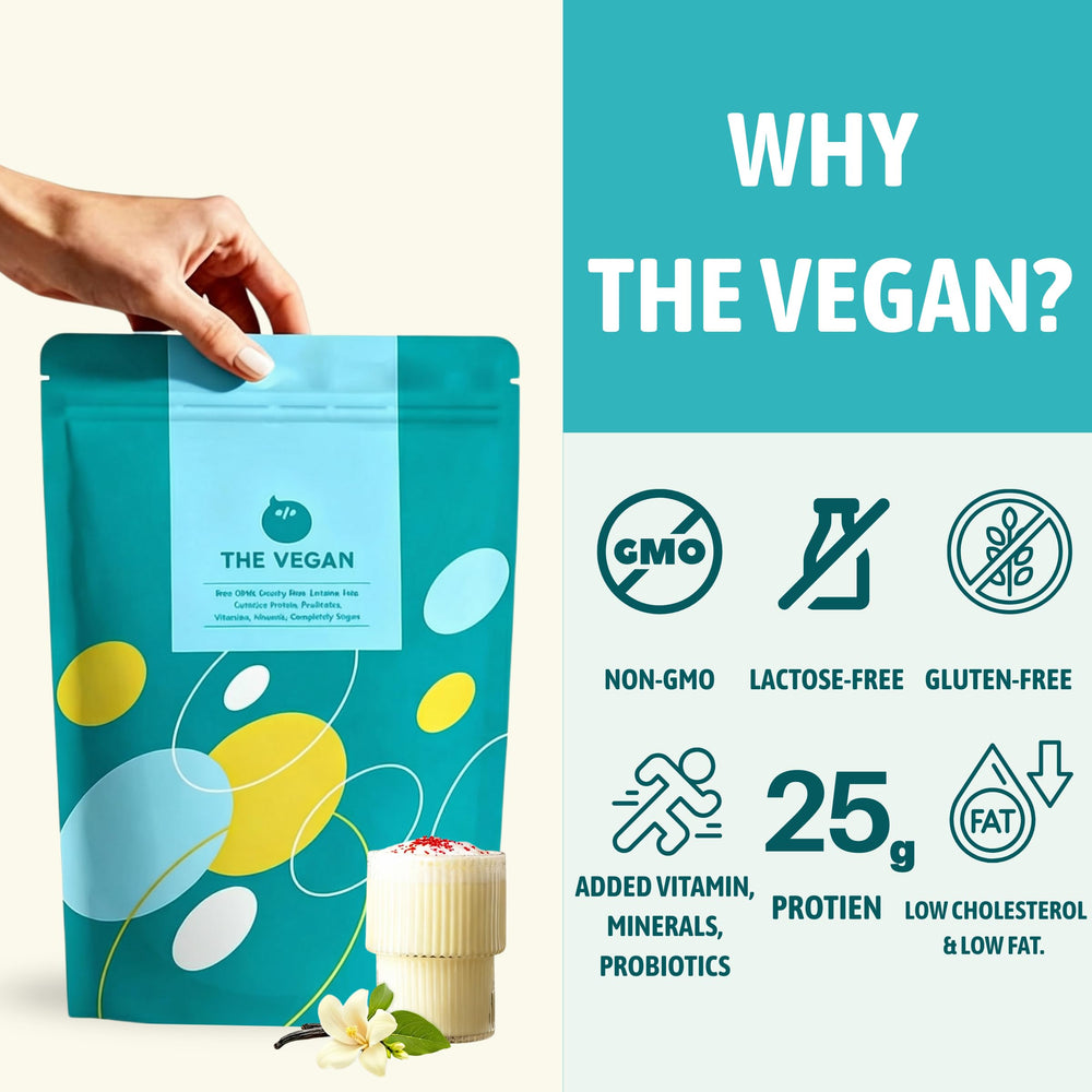 THE VEGAN vanilla protein powder enhances oatmeal with plant protein and vanilla aroma