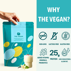 THE VEGAN vanilla protein powder enhances oatmeal with plant protein and vanilla aroma