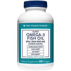 The Vitamin Shoppe Omega 3 Fish Oil 1290MG bottle for heart and brain support.